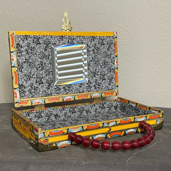 Yellow Cigar Box Purse with Red Bead Handle - Picture 6 of 6